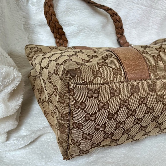 Auth GUCCI Bamboo GG Canvas Tote Bag Beige Brown Leather 232947 Used - Picture 15 of 16